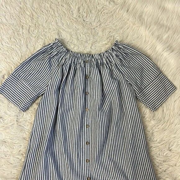 Paper Crane NWOT Cotton Striped Smocked Off Shoulder Midi Dress Boho Dress Large - Picture 12 of 12
